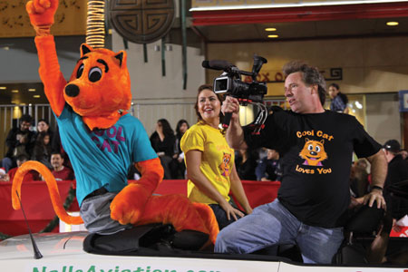 Derek Savage Filming Cool Cat in the Hollywood Parade Documentary